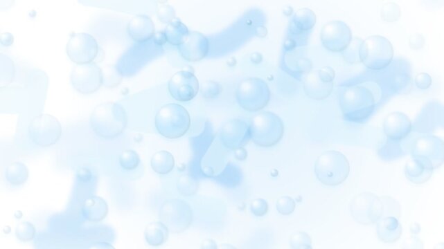 Abstract blue spheres and capsules floating on clean white background
