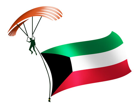 A skydiver, A paratrooper, A parachutist carrying a flag of kuwait