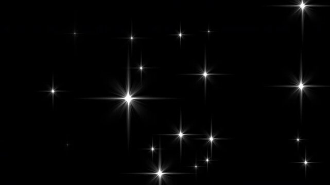 Sparkling, blinking stars. Glowing glitter particles create a magical, festive effect. Twinkle flare light background. Seamless loop. Embedded transparency