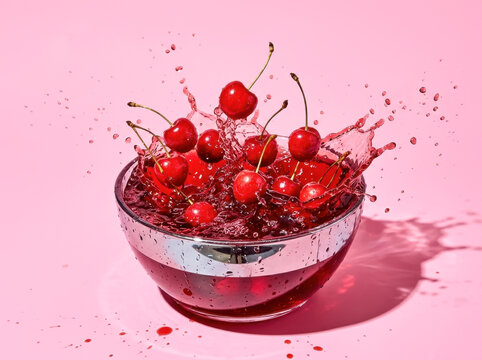 Cherries with Red Juice Splash