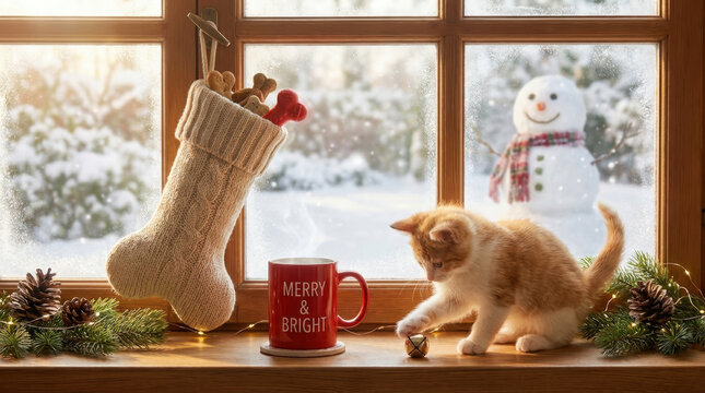 Cozy Christmas Window with Stocking