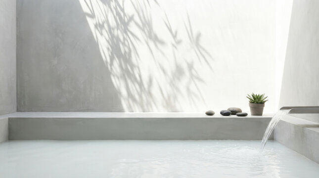 Minimalist Zen Water Garden with Bamboo Shadows
