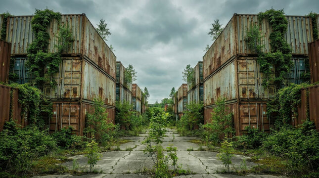 Overgrown Abandoned Shipping Container Yard