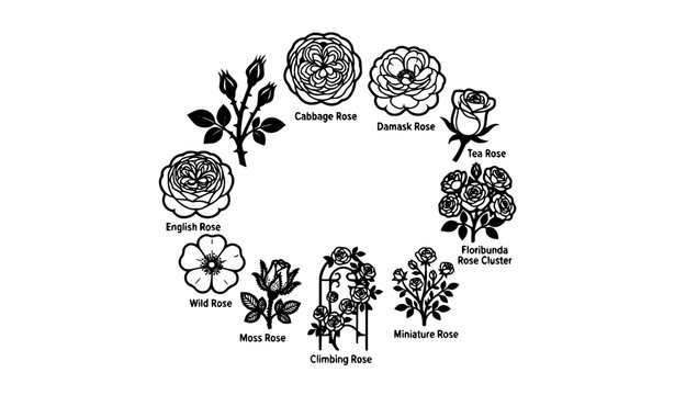 Distinct Rose Varieties Botanical Vector Set