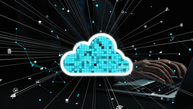This image showcases an abstract concept of cloud computing with a bright cloud surrounded by data flow, emphasizing connectivity and modern technology solutions. Xenic