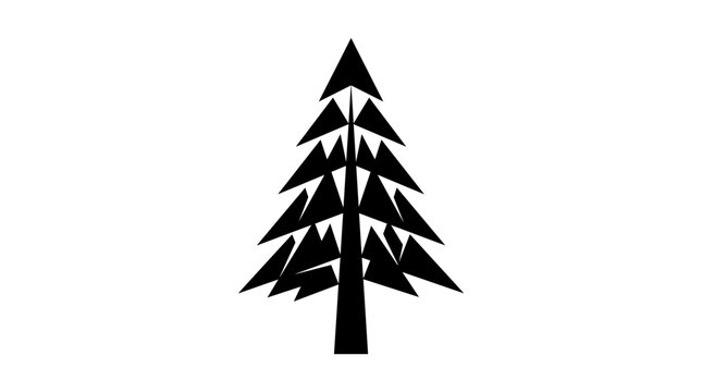 Stylized geometric black pine tree silhouette on white background