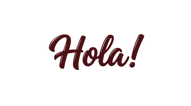 Bold dark red handwritten hola greeting text featuring artistic paint splatters on clean white paper surface