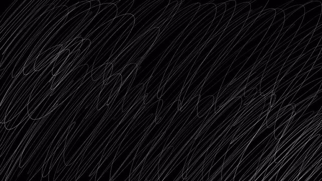 Abstract Freehand Scribble Strokes Create a Rough Sketch Texture on Black Background. Rough Hand Drawn Scribbles Scrawl Animation with Gritty Texture