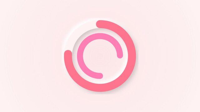 Circular pink loading spinner icon with a white center and soft drop shadow, centered on a light pink textured background, featuring a minimalist flat vector design.