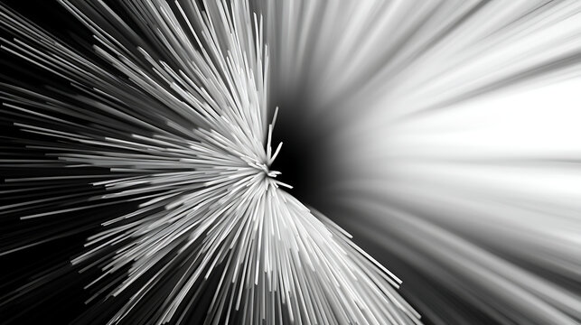 Radial burst of linear streaks creates an abstract monochrome composition with blurred motion