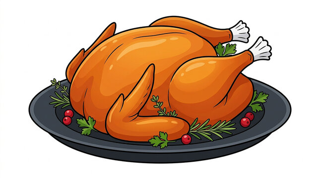 Roasted turkey with cranberries and herbs sits on a platter