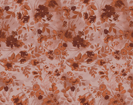 Vintage Terracotta Seamless Floral Pattern - Abstract Watercolor Flowers Texture for Wallpaper, Textile Fabric, and Background Design
