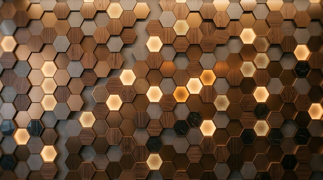 Abstract wall with multi textured hexagonal