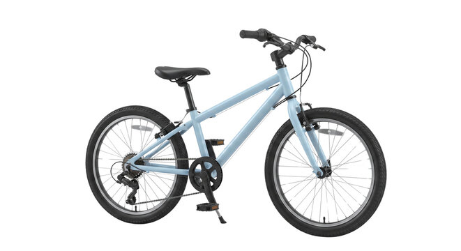 Light blue children bicycle on stand