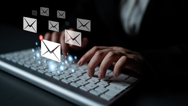 An email inbox with a new message notification alert. A concept of digital communication, correspondence, and unread electronic mail. Motif