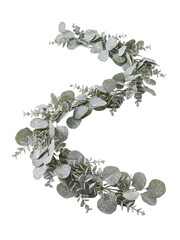 Frosted eucalyptus garland with silver glitter holiday decoration © Kate Songchai