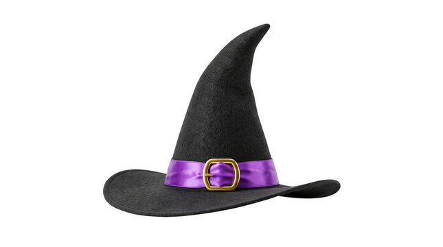 Classic black witch hat with purple ribbon