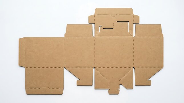 Die cut brown cardboard box packaging template layout isolated on white background for design and storage mockup