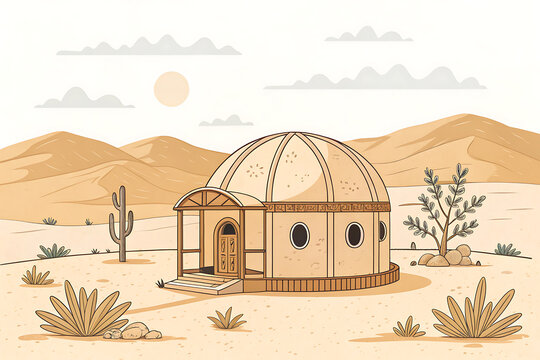 Rajasthan desert hut with dome roof, minimal vector