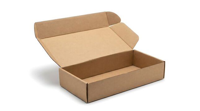Empty Open Rectangular Cardboard Box Packaging Container Isolated on White Background