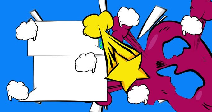 Cartoon background animation, comic book backdrop video. Retro comics pop art design.