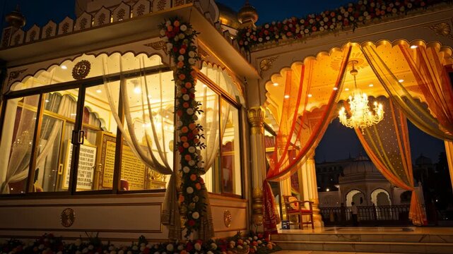 Illuminated Religious Shrine Decorated for Evening Commemoration Ceremony