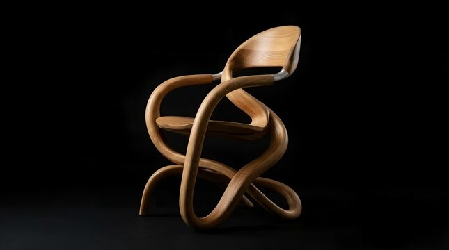 Modern ergonomic wooden armchair with organic curved design representing adaptability and flexible work