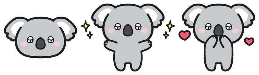 キラキラとした目で嬉しそうなコアラのイラストセット © とりあいす