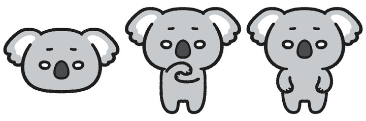 困惑、呆然とした表情のコアラのイラストセット © とりあいす