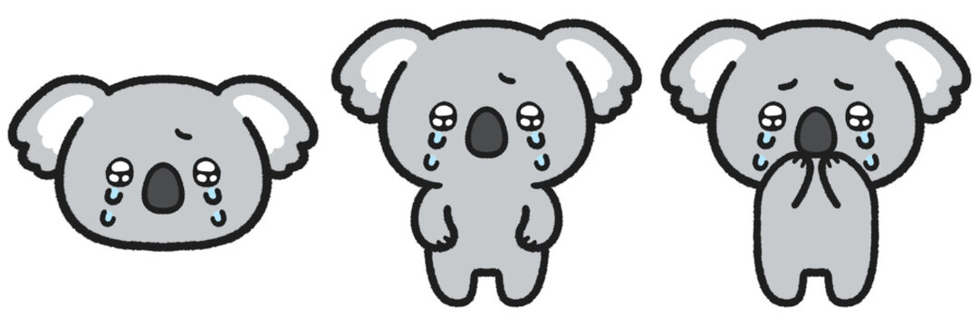 うるうるとした目で泣いているコアラのイラストセット