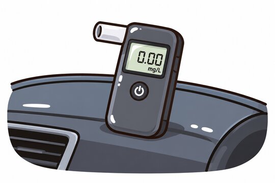 車内のダッシュボードに置かれたアルコール濃度0を示すアルコールチェッカー