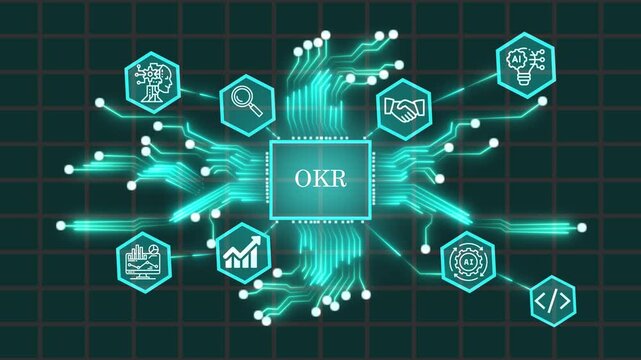 OKR Futuristic AI Technology with Advanced Data Analytics, Machine Learning, Big Data, Neural Network, Business Intelligence 4K Video