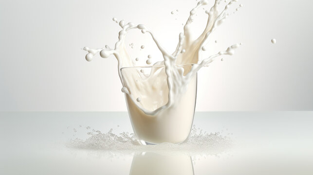 a glass of milk splash in the air with white background