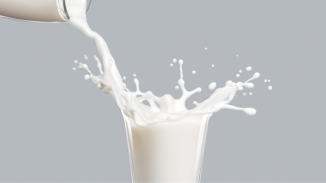 glass of milk splashing. Liquid pouring. beverage splash. Refreshing, pure white liquid, frozen motion, drink, studio shot, healthy drink.