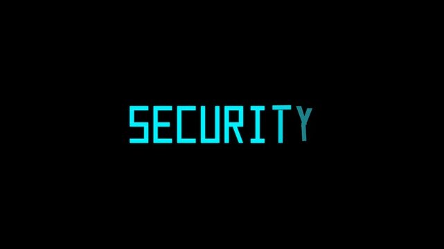 Glowing Cyan Security Text Glitch Animation on Black Background