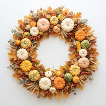 Autumn wreath made of dried fruits and flowers