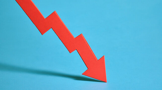 Red Downward Arrow Graphic: A stark red arrow plunges downwards, symbolizing a sharp decline or negative trend against a vibrant blue background. Capturing the essence of loss and failure