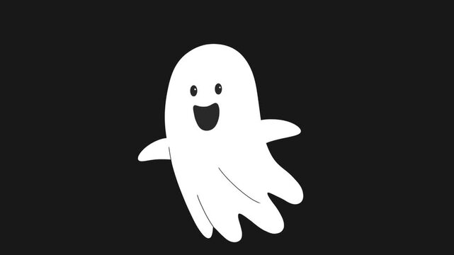 Animation of a halloween cute ghost floating on black background