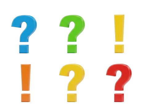 A colorful arrangement of question marks and exclamation points isolated on transparent background