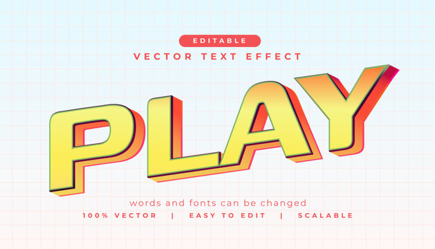 3d yellow gradient play text effect vector on grid background