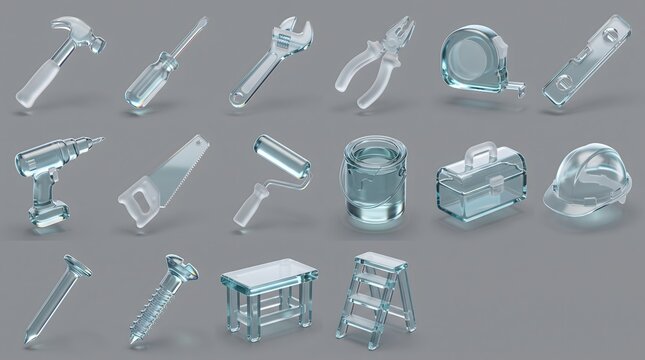 Glass Construction Tools And Equipment Set