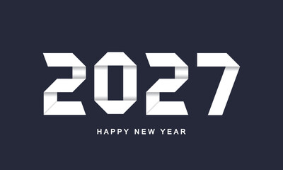 Obraz premium Modern Happy New Year 2027 Typography Design with Paper Fold Effect
