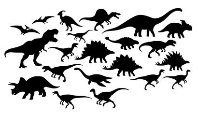Dynamic Black Prehistoric Dinosaur Silhouette Vector Collection © MdBanna