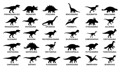 Black Dinosaur Silhouette Icon Collection Vector Set © MdBanna