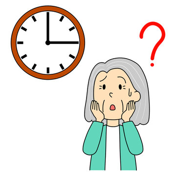 時間が分からない高齢女性　イラスト