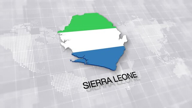 Sierra Leone map with national flag on minimal digital world map background, global political, geographic border for international news concept with white background