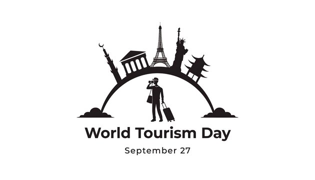 World tourism day graphic with world landmarks silhouette travel silhouette famous monum