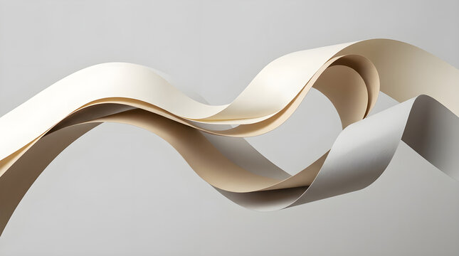 Abstract white paper ribbons twisting and folding against a light background