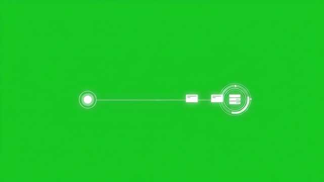 API request data transmission animation on green screen with credit cards moving to a server