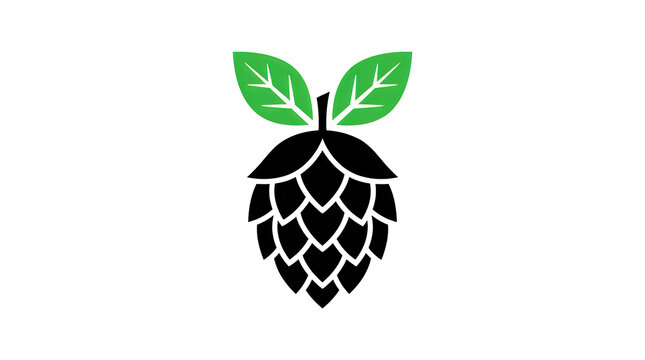 Stylized hop cone icon with two green leaves on top